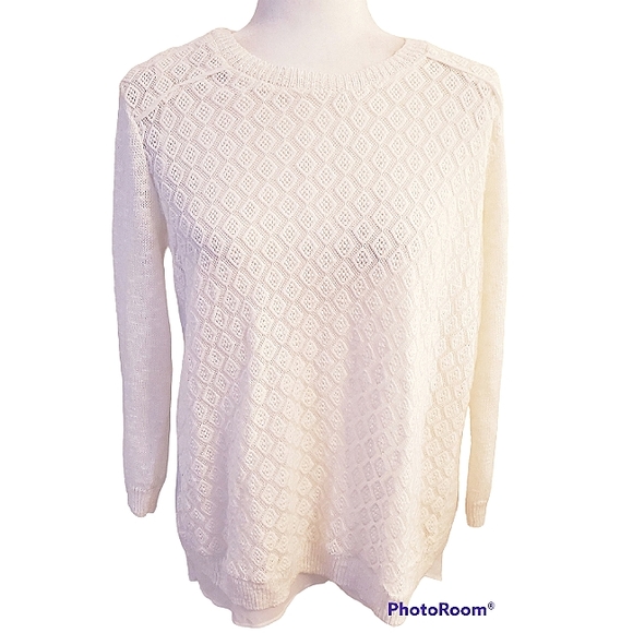 Lucky Brand Layered Mixed Media Linen Blend Sweater Medium Ivory - Picture 10 of 11